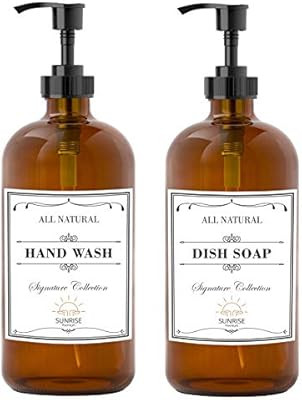 Sunrise Premium Empty Amber Glass Pump Bottles Glass Soap Dispenser 16 Oz Pack of 2 Refillable Co... | Amazon (US)