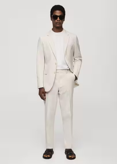 MANGO MAN - Striped seersucker cotton slim-fit suit pants beige - 38 - Men | MANGO (US)