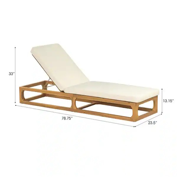 Christopher Knight Home - Patio Acacia Wood Chaise Lounge with Adjustable Backrest and Waterproof... | Bed Bath & Beyond