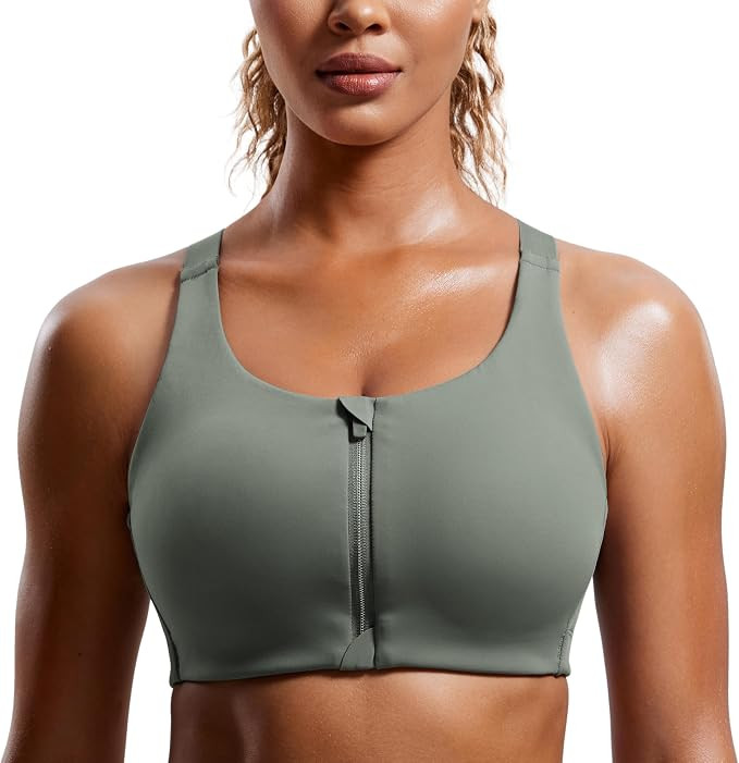 CRZ YOGA Zip Front Cross Back Sports Bras | Molded Cups, Medium to high Support, Training, Adjust... | Amazon (US)