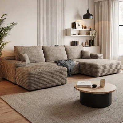 107" U-Shaped Cloud Sectional Sofa with Ottoman, Plush Corduroy Fabric Deep Seat Corner Couch, Modern Minimalist Living Room Furniture, No Assembly Re | Wayfair North America