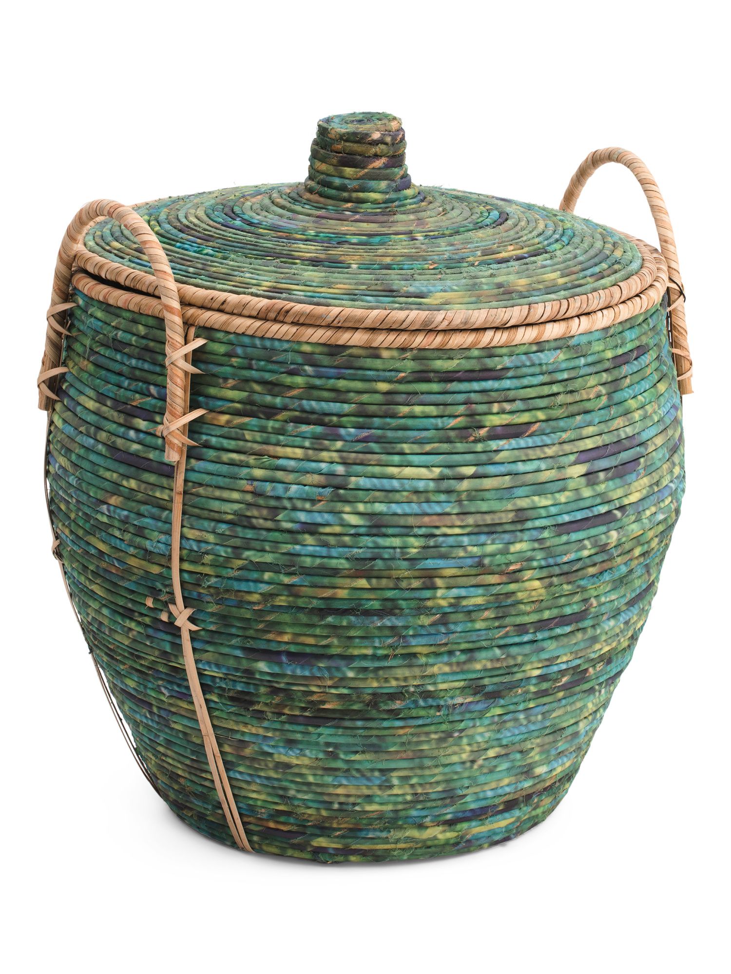 Medium Rattan Fabric Lidded Storage Basket | TJ Maxx