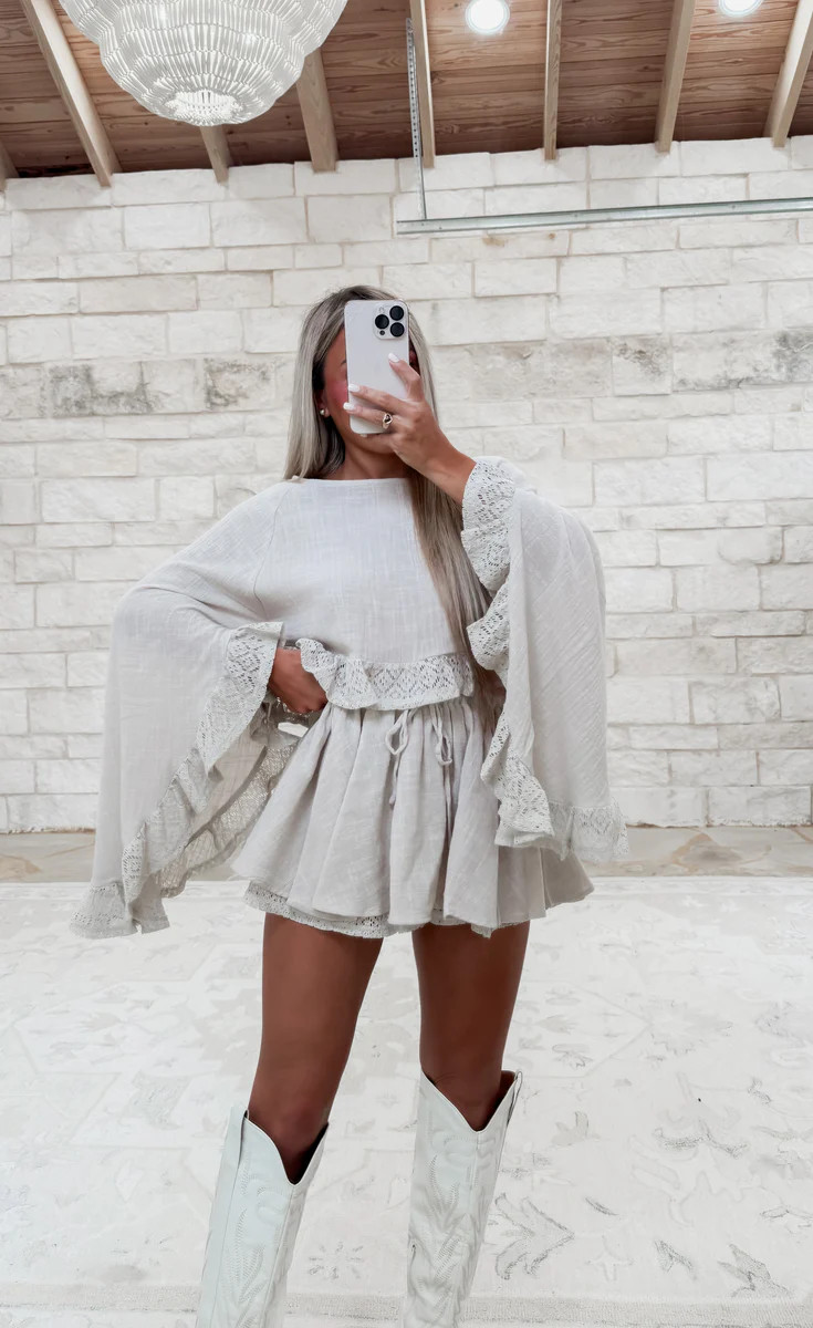 Day Dreaming Cotton Gauze Lace Ruffle Cropped Top & Skort Set | CK Squared Boutique