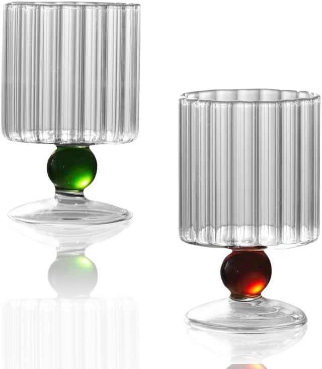 Ribbed Vintage Wine Glasses Set of 2, 7.1oz Ball-Shaped Base Goblet for Cocktails, Wine&Martini, ... | Amazon (US)