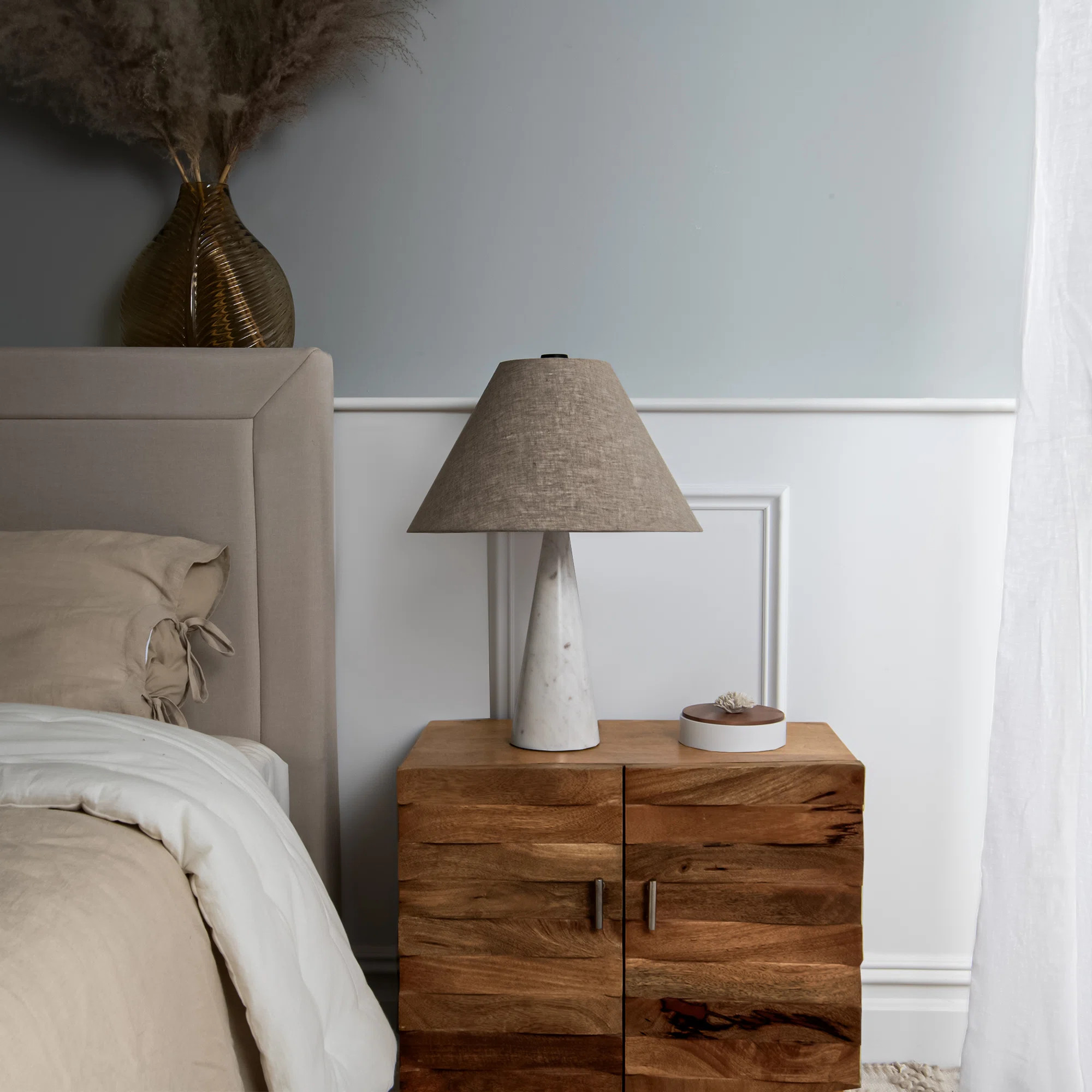 Modern Cone Shaped White Marble Base Table Lamp | Wayfair North America