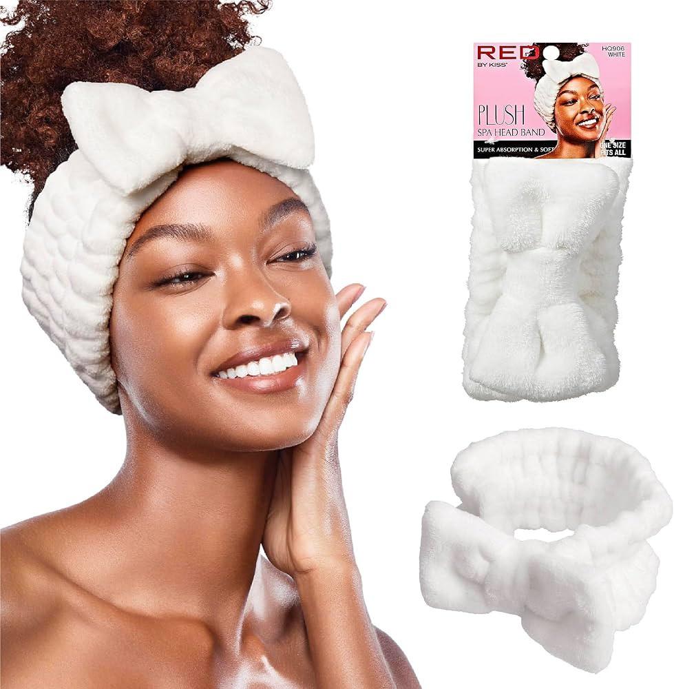 Red by Kiss Spa Headband for Washing Face Facial Makeup Bow Head Band Soft Plush Fleece Stretchy ... | Amazon (US)