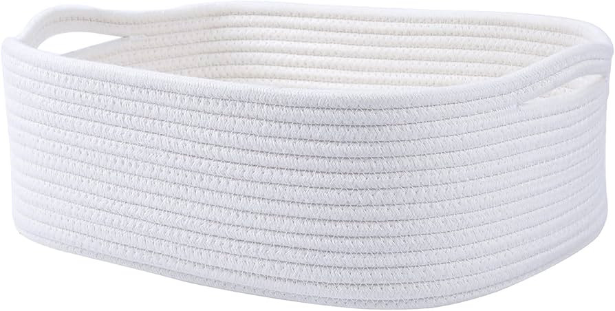Woven Cotton Rope Storage Basket, Cube Changing Table Organizer for Closet Towels, Baby Nursery B... | Amazon (US)