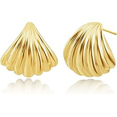 Free bird 14K Gold Plated Chunky Earrings for Women Trendy Gold Shell Earrings Textured Minimalis... | Amazon (US)
