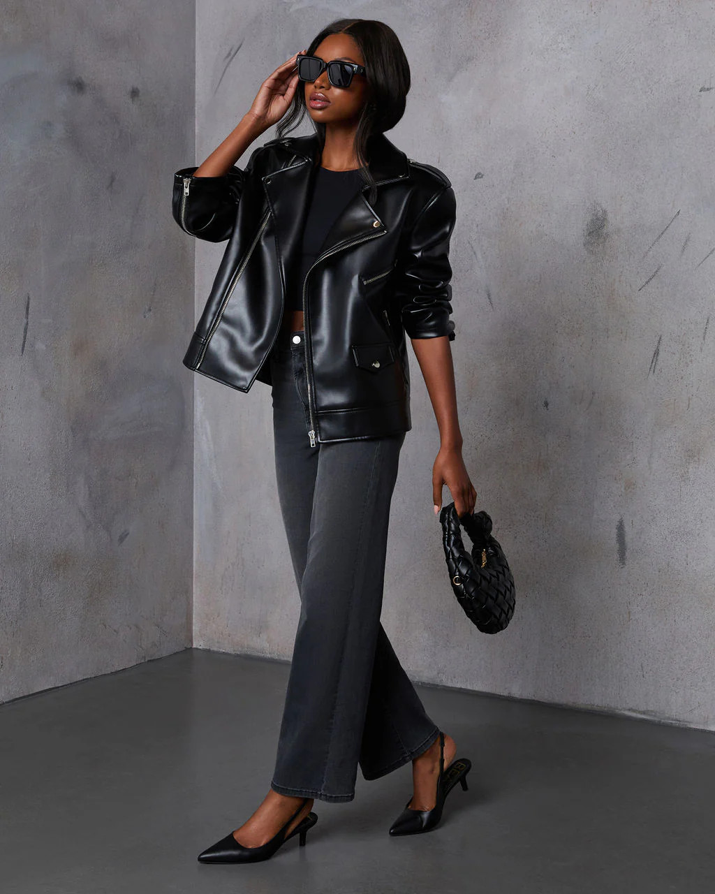 Emberly Oversized Faux Leather Moto Jacket | VICI