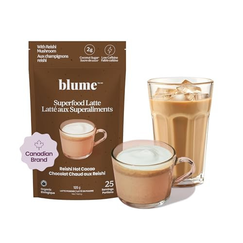 Blume Superfood Latte - Reishi Hot Cacao Powder, Mushroom Powder, Soothing Superfoods, Latte with Brain support, Organic Cocoa Mushroom Coffee Enhancer - Organic, Vegan And Keto Friendly - 25 Servings - Canadian Brand - As Seen on Dragons' Den | Amazon (CA)