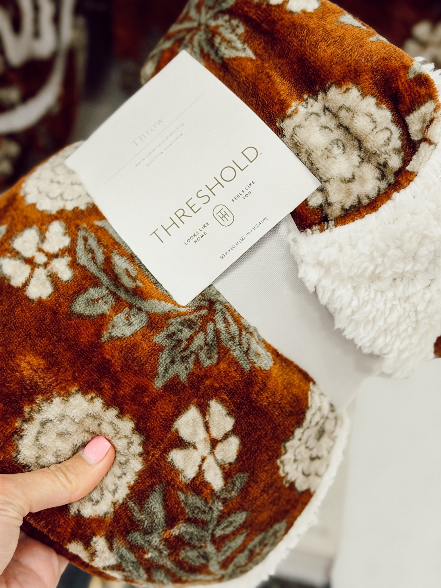 Look at that cozy texture and the pretty block print pattern. #target #targetambassador

#LTKHome #LTKSeasonal