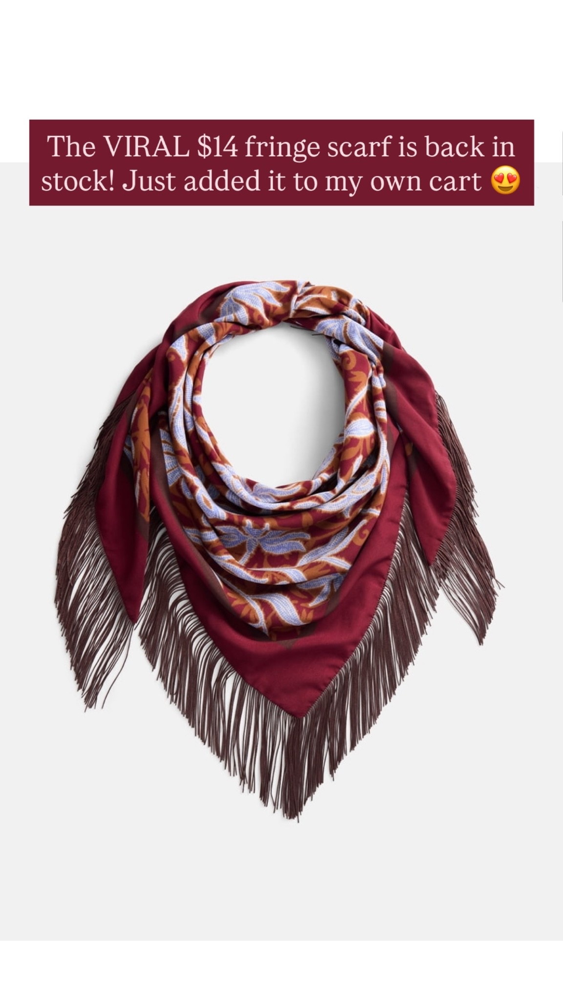 MAROON FRINGE SCARF BACK IN STOCK