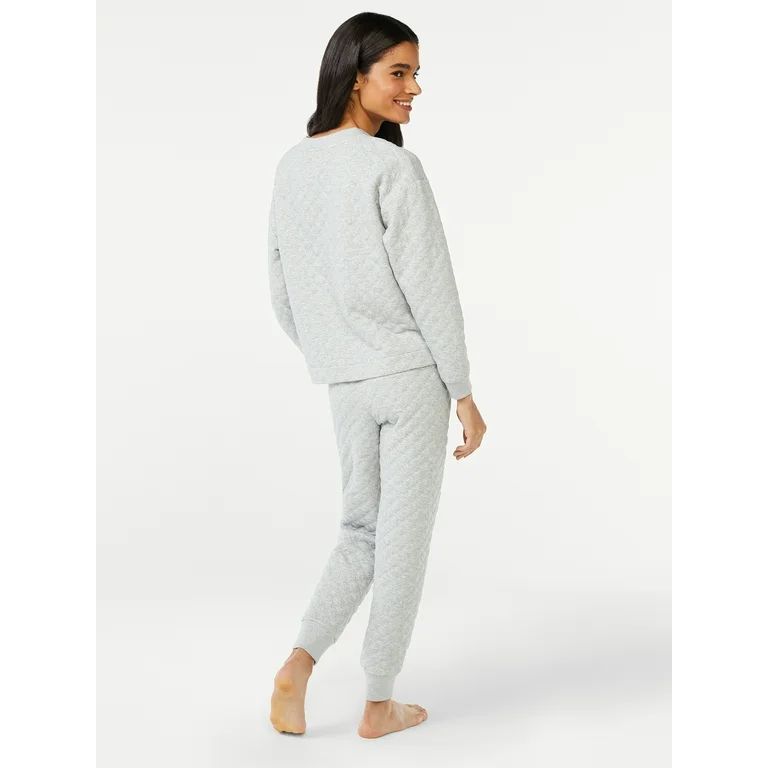 Joyspun Women's Quilted Long Sleeve Sleep Top and Jogger PJ Set, 2-Piece, Sizes up to 3X | Walmart (US)