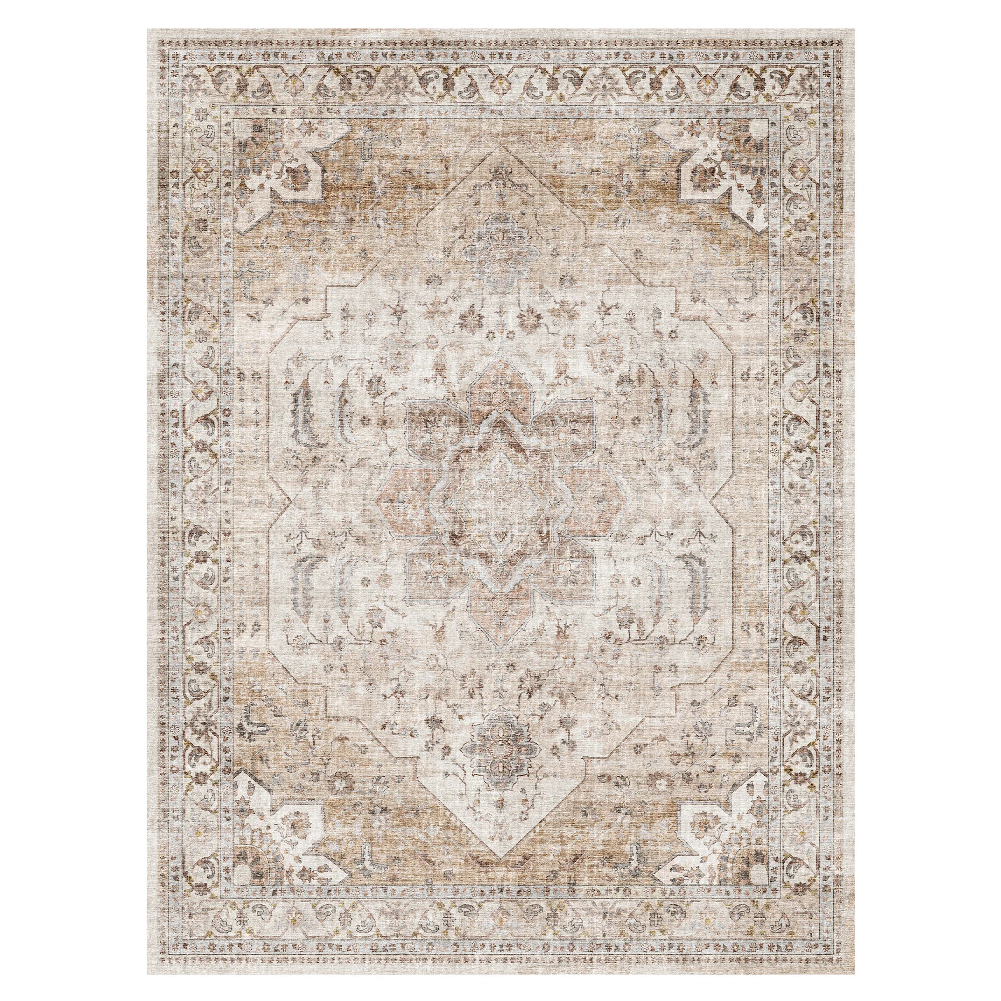 Soft Oriental Vintage Washable Distressed Area Rug - Beige | Wayfair North America