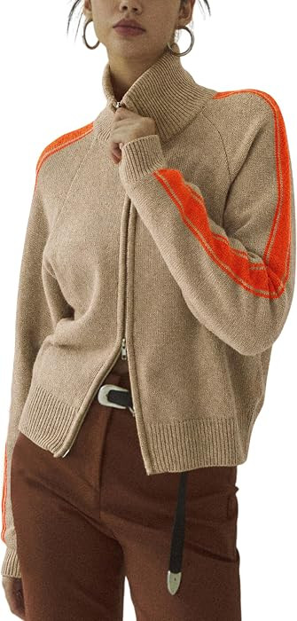 Qiaomai Womens Cardigan Sweaters Zip Up Long Sleeve Knit Sweater Jacket Open Front Outerwear Coat... | Amazon (US)