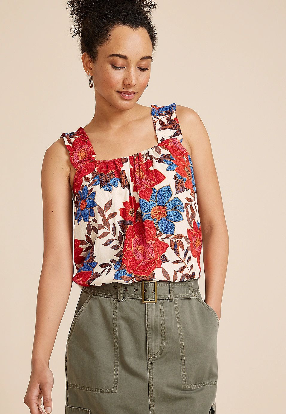 Floral Ruffle Strap Swing Tank Top curated on LTK