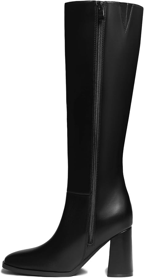 Athlefit Women's Knee High Boots Fashion Chunky Heel Square Toe Tall Boots Side Zipper Long Boots | Amazon (US)