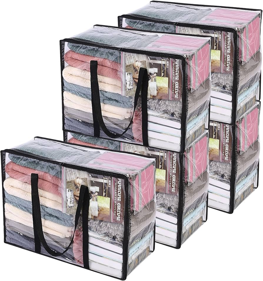 Vieshful 5 Pack Clear Comforter Storage Bag, 40L Clothes Storage Bag with Zipper Closet Organizer... | Amazon (US)