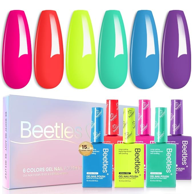 Beetles Hema Free Gel Nail Polish Set 6 Colors Neon Hot Pink Orange Yellow Blue Purple Green Gel ... | Amazon (US)