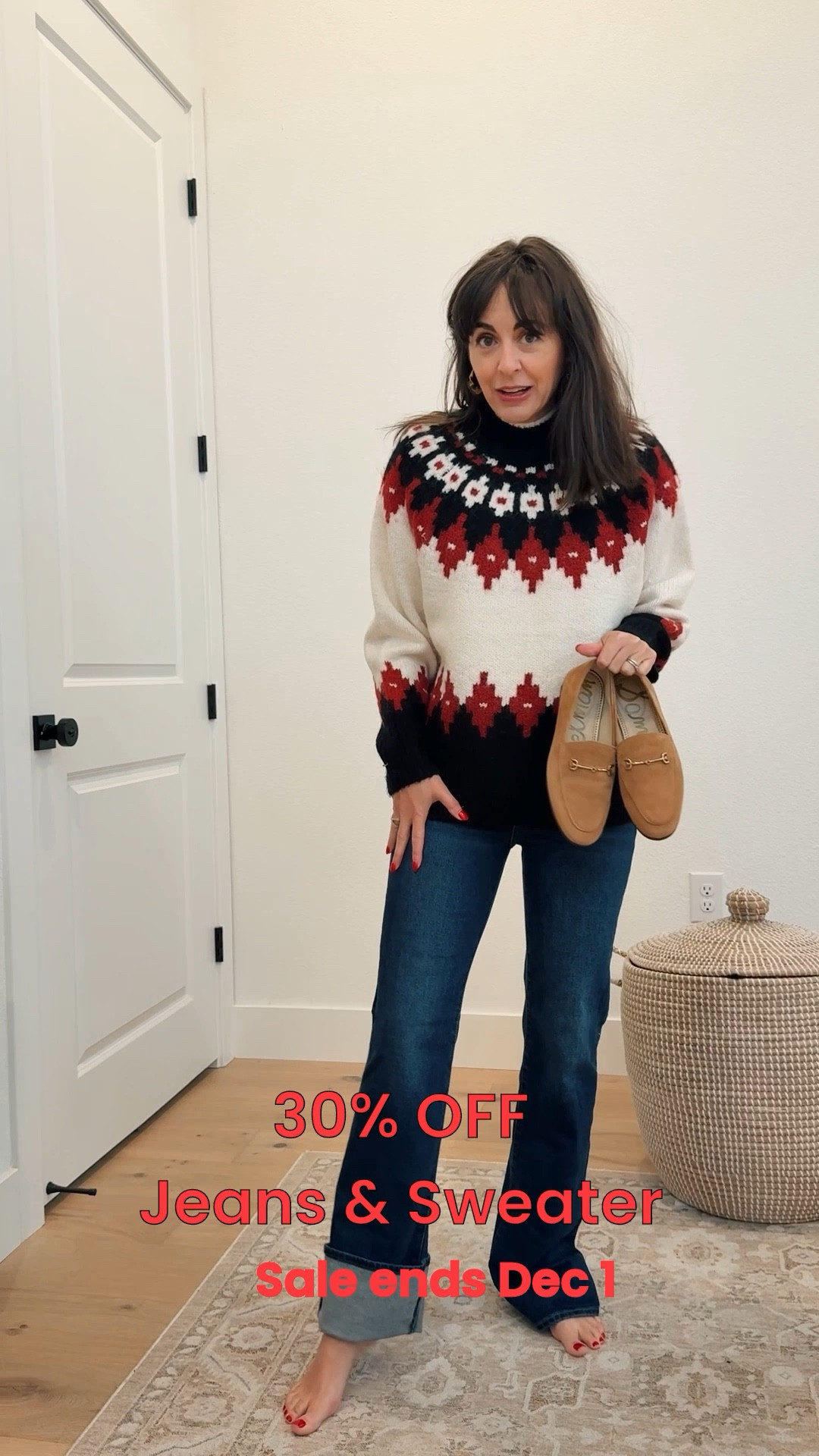 Some things are better if you buy them yourself- like premium jeans 30% off and pieces from my holiday capsule wardrobe like this fair isle sweater. 

I’m 5’4” and wearing an xs in this b oversized sweater and a 25 on these TTS long dark jeans that look great over boots or rolled up with flats

#LTKCyberWeek