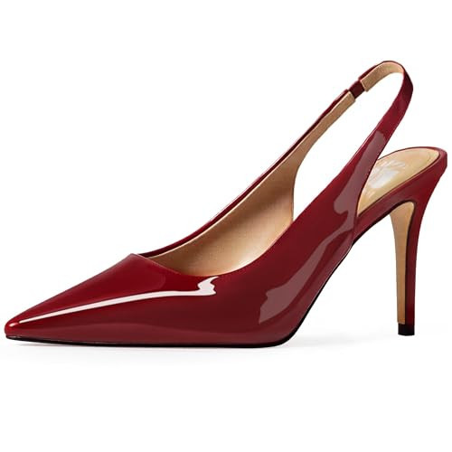 Red Slingback Heels for Women Pointed Toe Stiletto Heel Closed Toe Pumps Slip on High Heels 2.95 inch Dress Pumps 9.5 | Amazon (US)