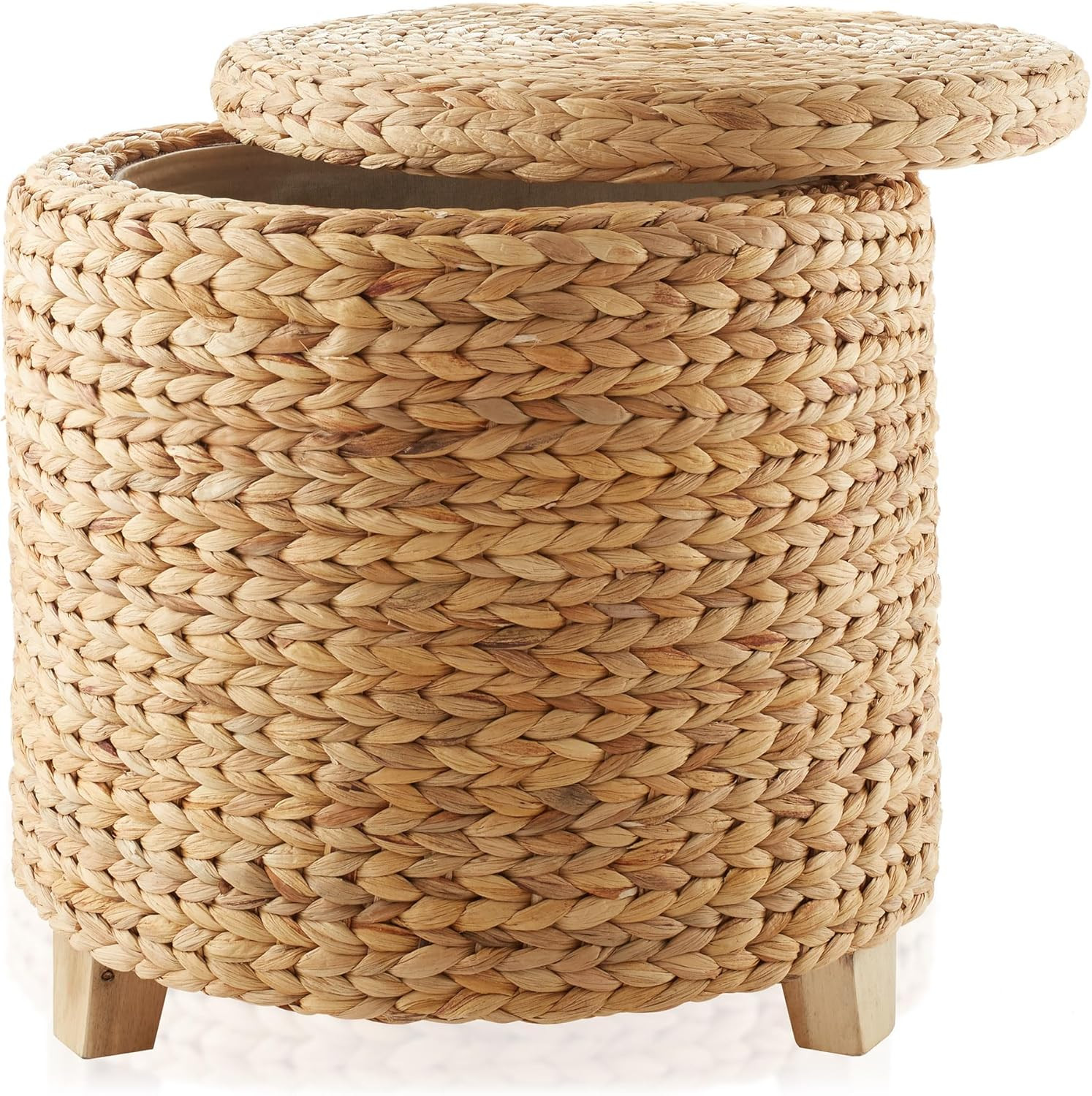 Casafield 17" Round Storage Ottoman with Lid - Natural, Handwoven Water Hyacinth Footstool for Li... | Amazon (US)