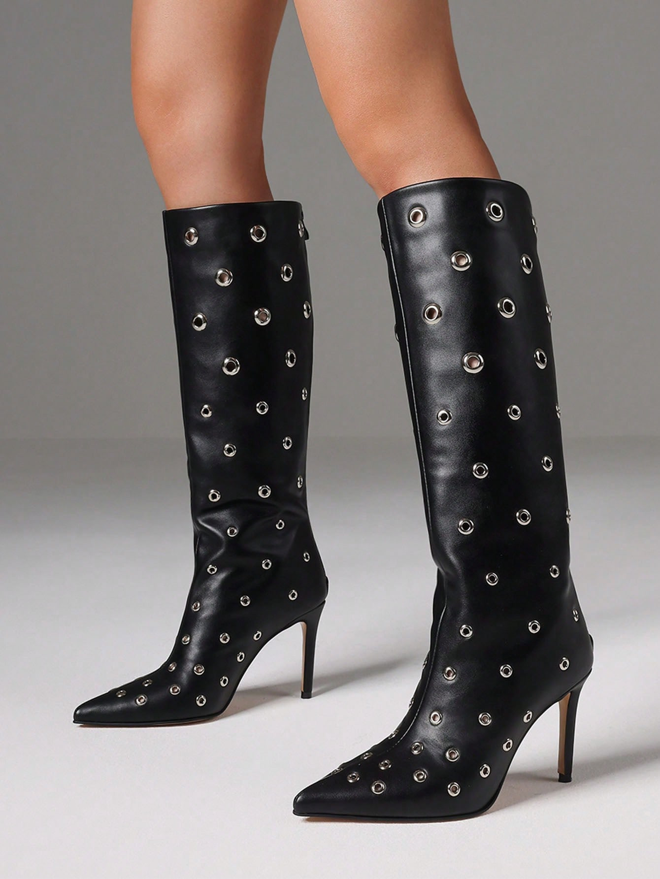 Sexy Elegant Women Knee High Boots Stiletto High Heel Pointed Toe Hollow Up Luxury Trendy Women N... | SHEIN