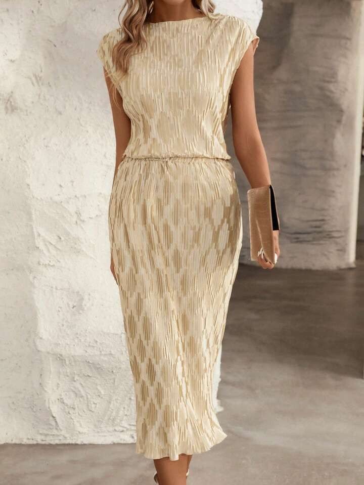 SHEIN Clasi Solid Batwing Sleeve Blouse & Skirt | SHEIN