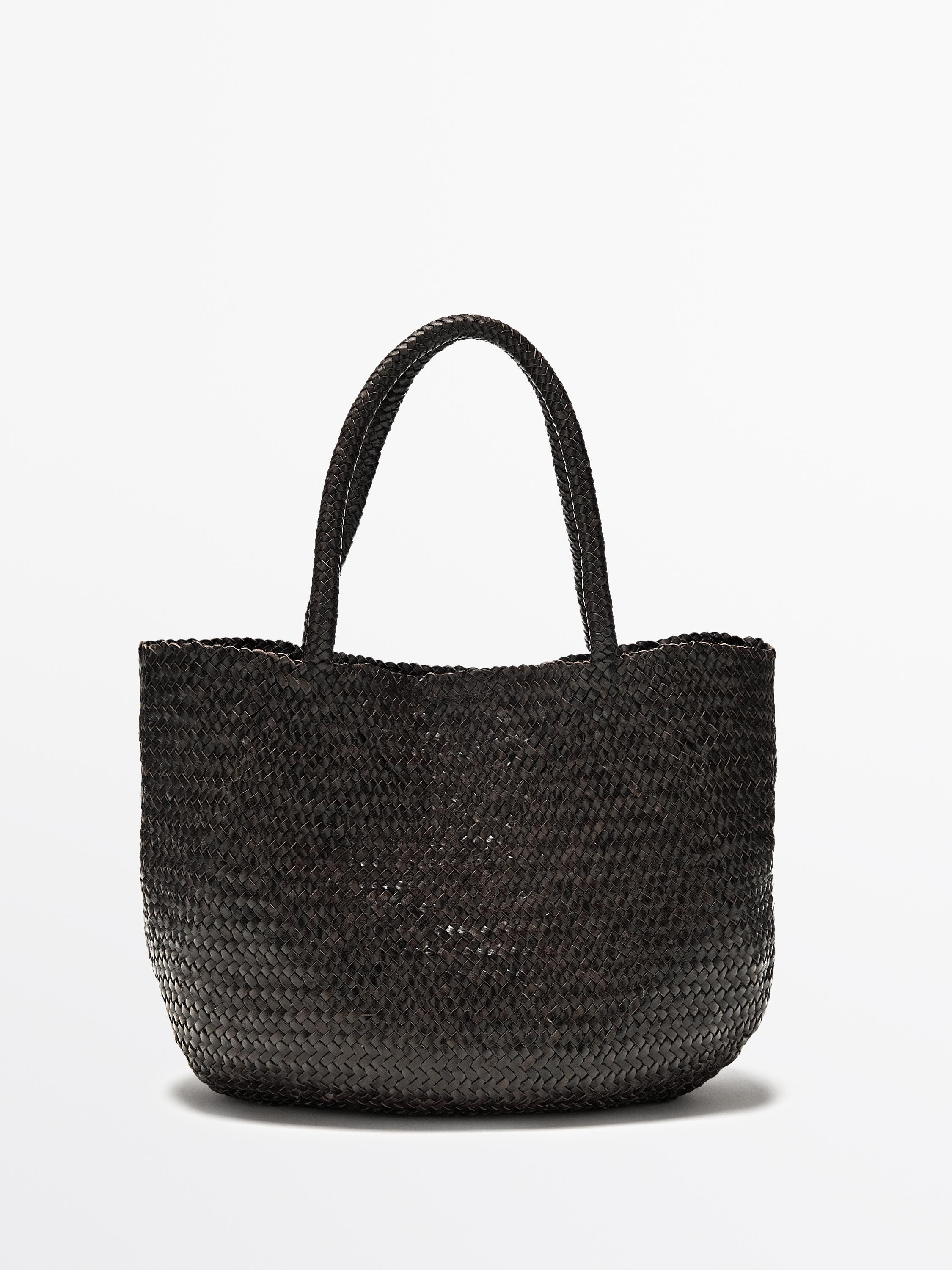 Braided nappa leather tote bag | Massimo Dutti UK