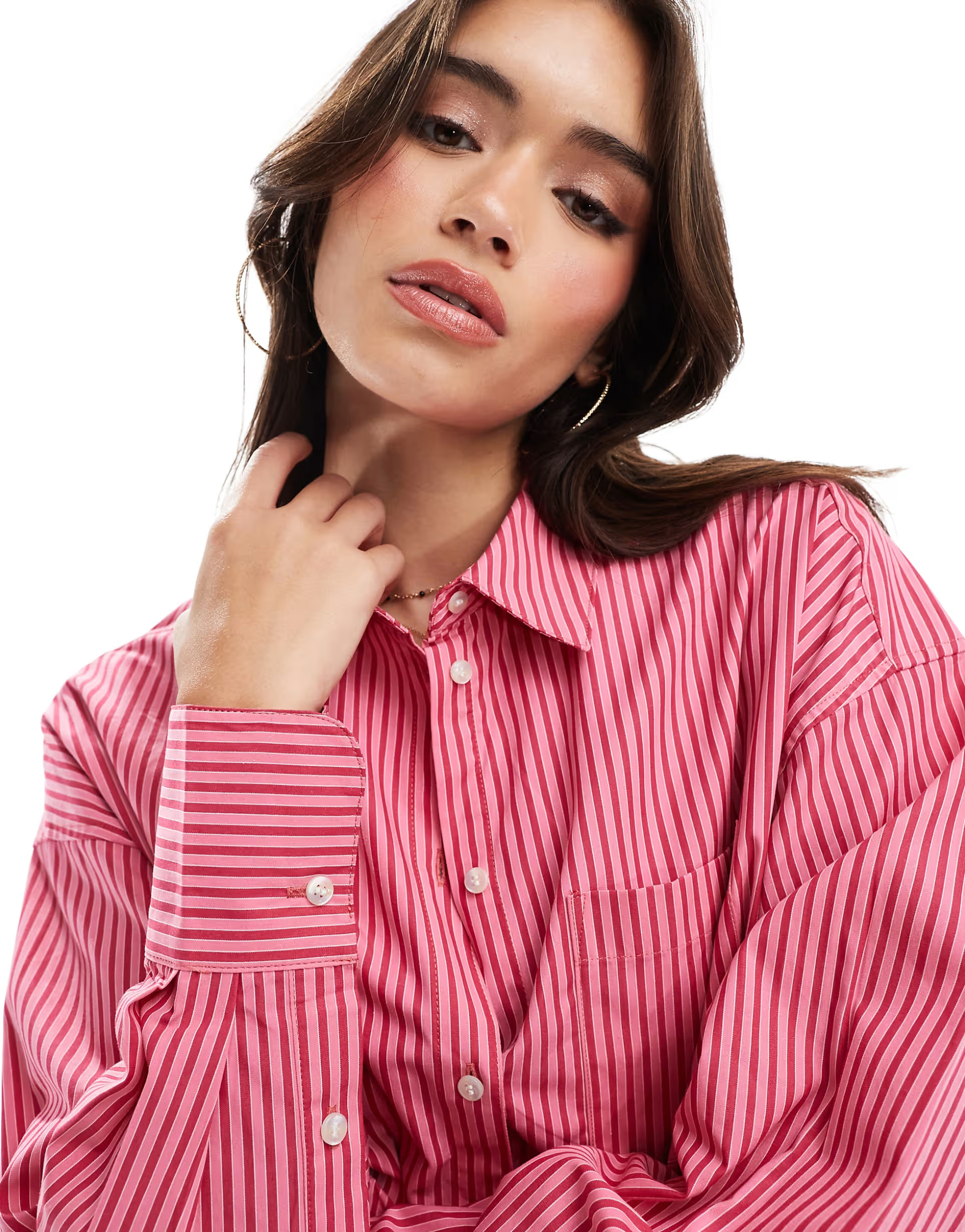JJXX Jamie oversized poplin shirt in pink stripe | ASOS (Global)