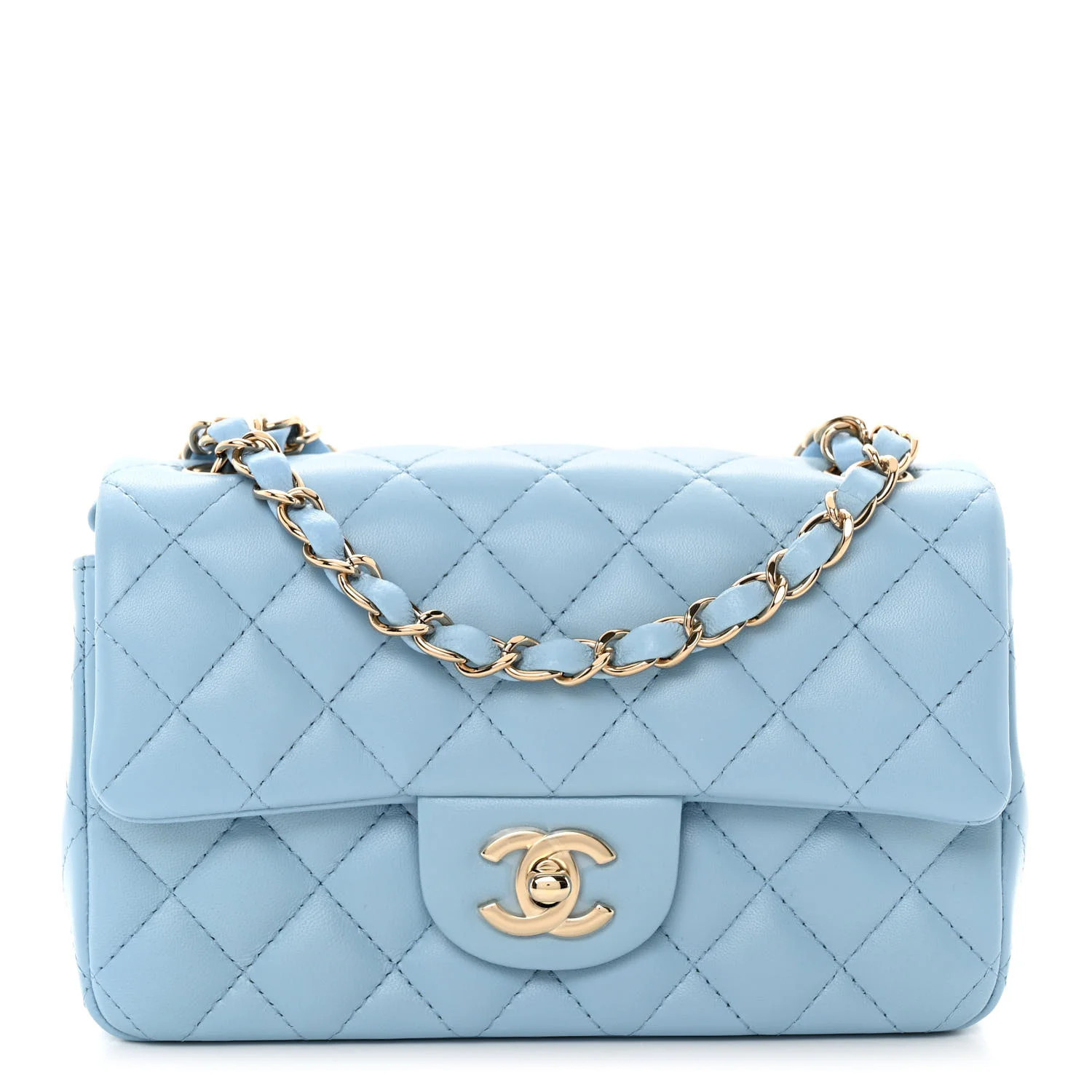 Lambskin Quilted Mini Rectangular Flap Light Blue | FASHIONPHILE (US)