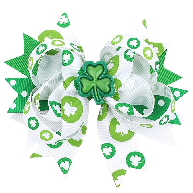 4.5"St. Patrick's Day Shamrock Green Hair Bows Alligator Clips hairpin hair accessory (F75-St. Patri | Amazon (US)