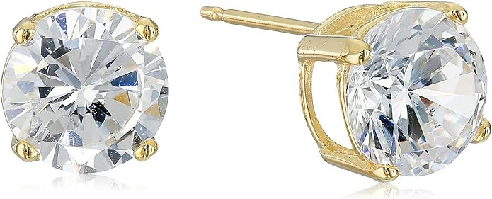 Amazon Essentials Women's 925 Sterling Silver Cubic Zirconia Stud Earrings (Round & Princess) | Amazon (US)