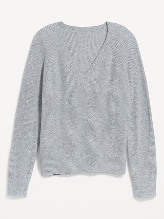 V-Neck Heathered Shaker-Stitch Cocoon Sweater for Women | Old Navy (US)