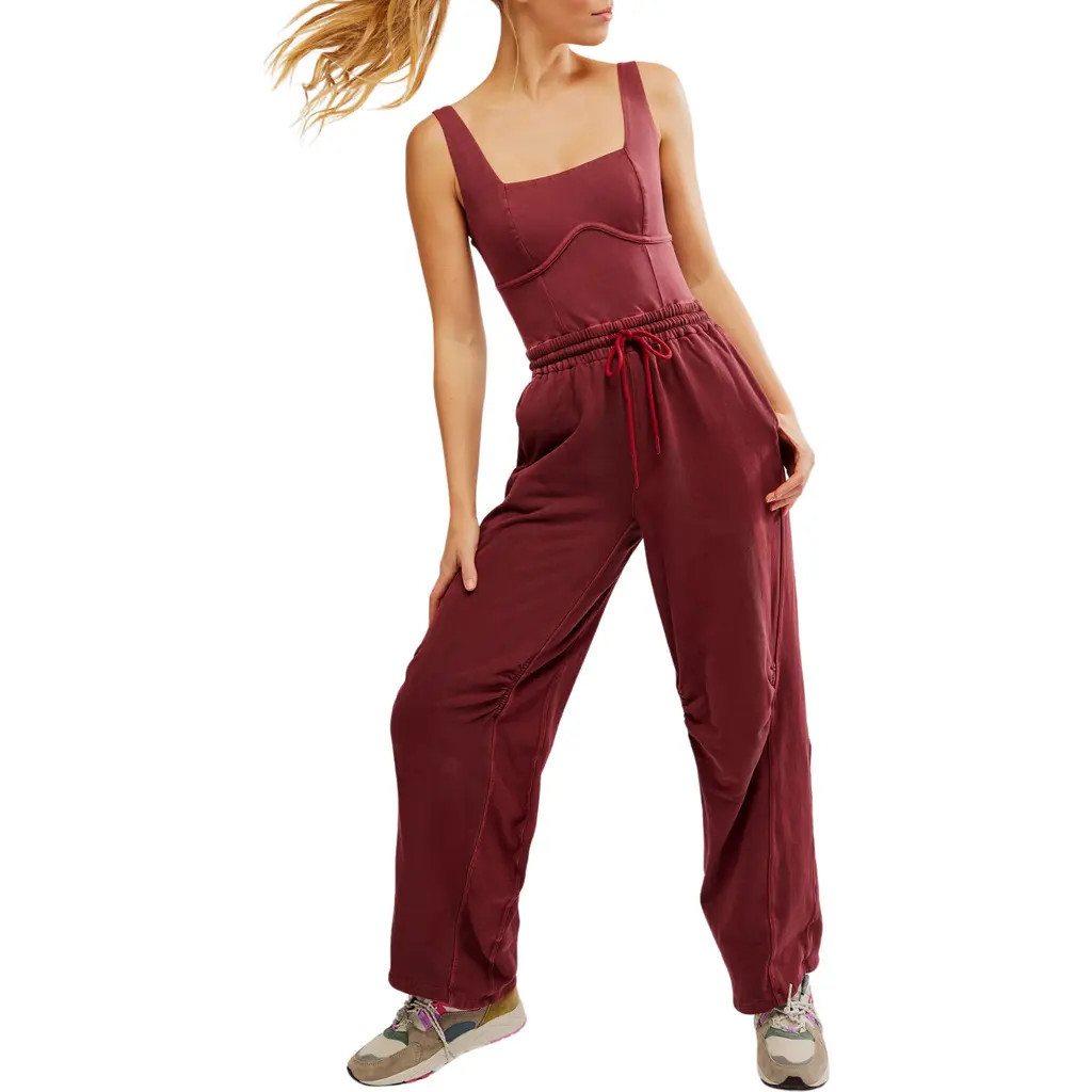 Free People FP Movement Inbound Stretch Cotton Jumpsuit in Crimson at Nordstrom, Size Large | Nordstrom