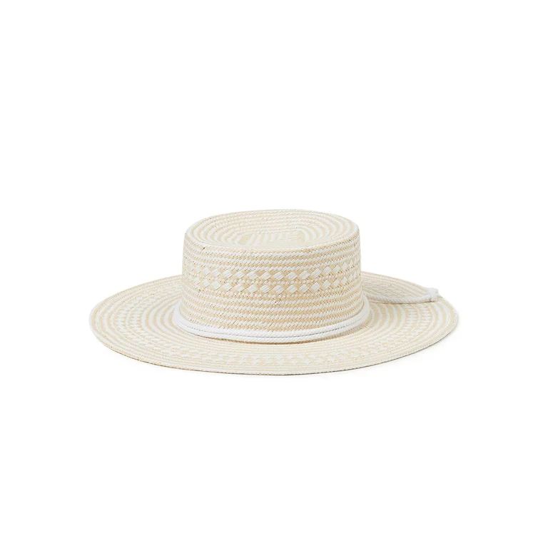 Time and Tru Women’s Two-Tone Boater Hat, Adult Female Boater Hat, Boater Sunhat | Walmart (US)