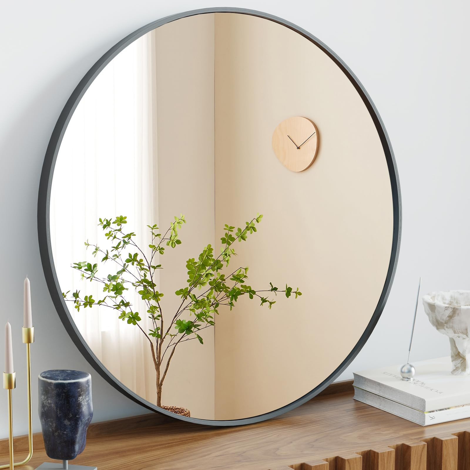 Sweetcrispy Espejo de pared redondo negro de 20 pulgadas, espejos de baño para sobre fregadero, ... | Amazon (US)
