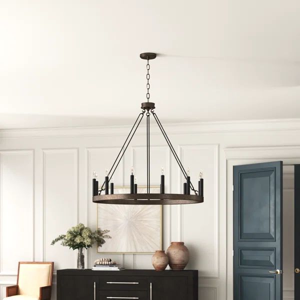 Debbra 12 - Light Candle Style Dimmable Wagon Wheel Farmhouse Chandelier | Wayfair North America