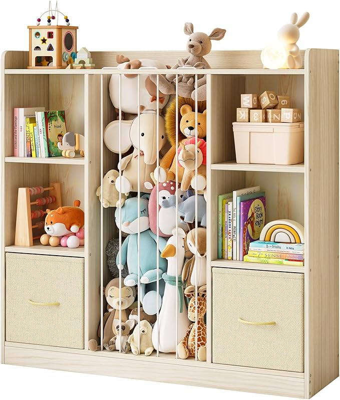 Toy Storage Organizer with Stuffed Animal Storage, Wooden Toy Organizer & Stuffed Animal Zoo, 6 C... | Amazon (US)