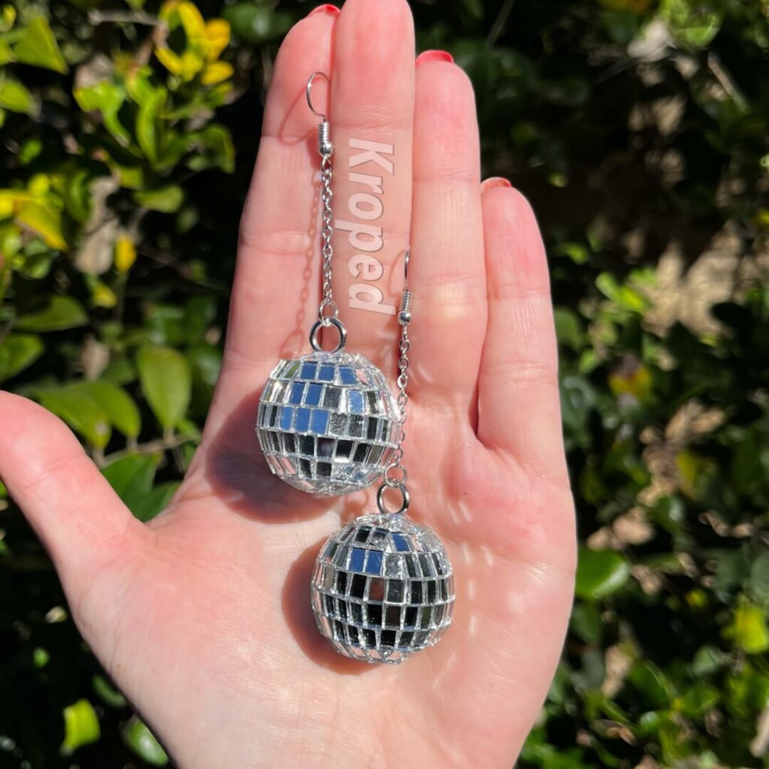 Silver Dangle Disco Costume Queen Ball Earrings Lightweight - Etsy | Etsy (US)