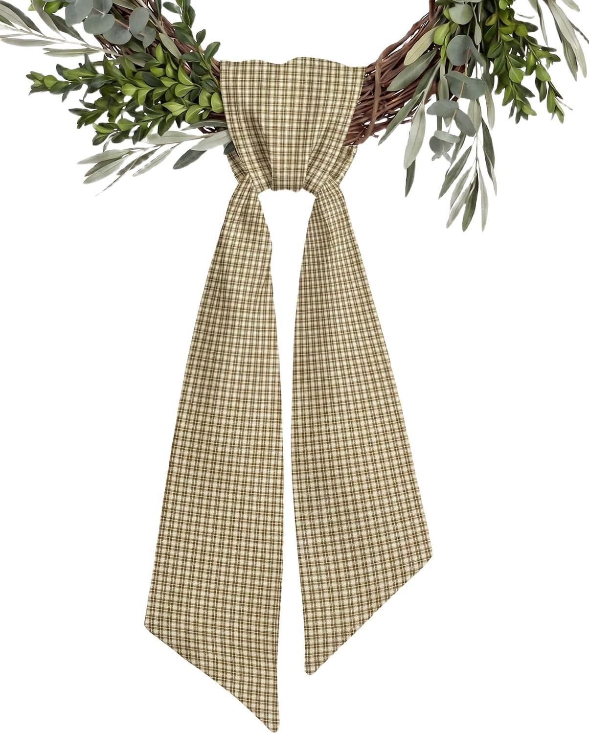 Caramel Brown White Plaid Wreath Sash for Front Door, 5.1 x 54.3 Inch Gingham Checkered Sash for Fall Thanksgiving Harvest Farmhouse Decor | Amazon (US)
