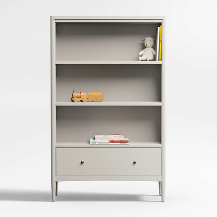 Hampshire Tall Cozy Grey Wood 3-Shelf Kids Bookcase with Drawer + Reviews | Crate & Kids
