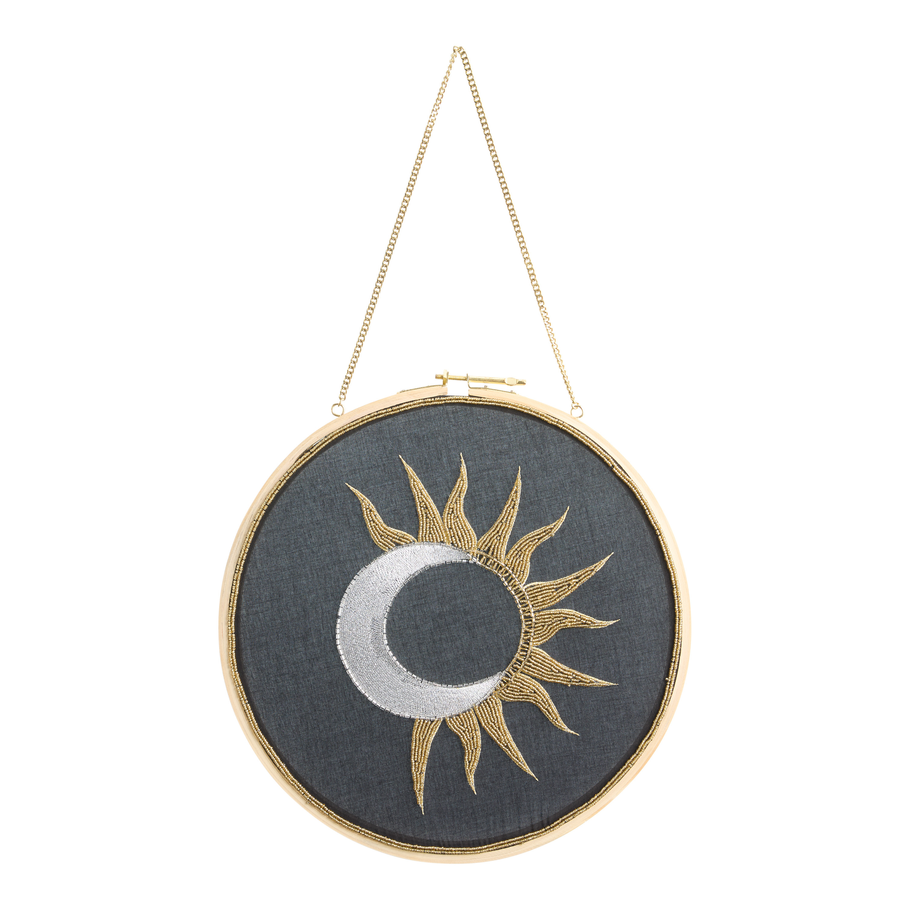 Round Black Cotton Metallic Beaded Celestial Wall Decor | World Market