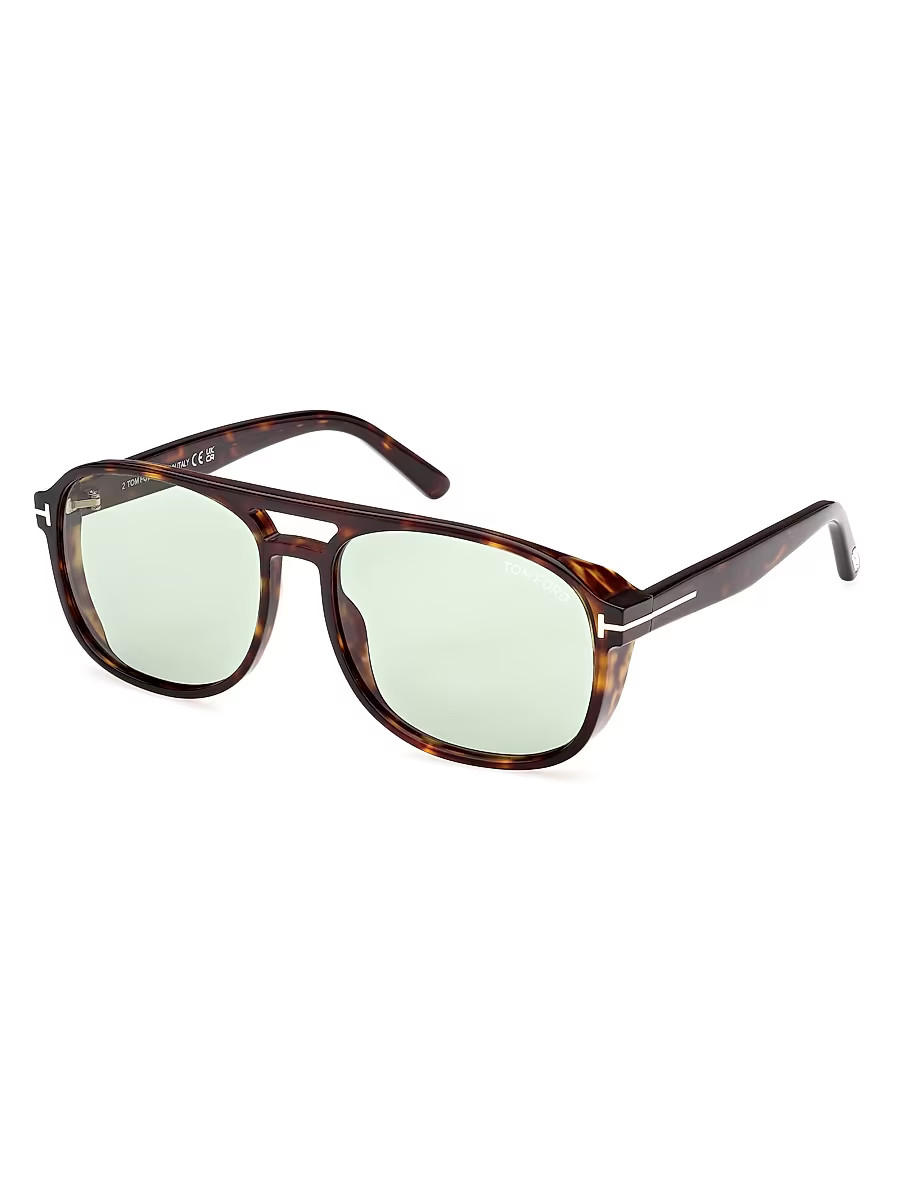 Men's Rosco 58MM Square Sunglasses - Havana Green | Saks Fifth Avenue
