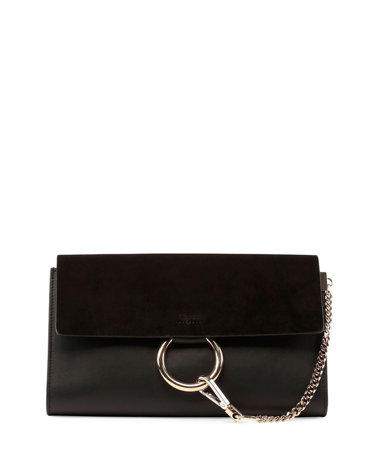 Faye Leather & Suede Clutch Bag, Black - Chloe | Neiman Marcus