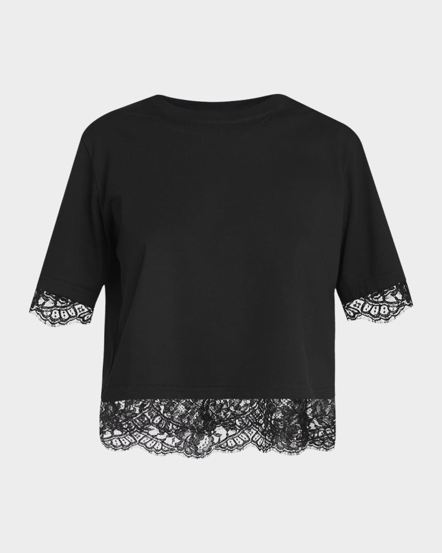 Lace Layered Short-Sleeve T-Shirt | Neiman Marcus