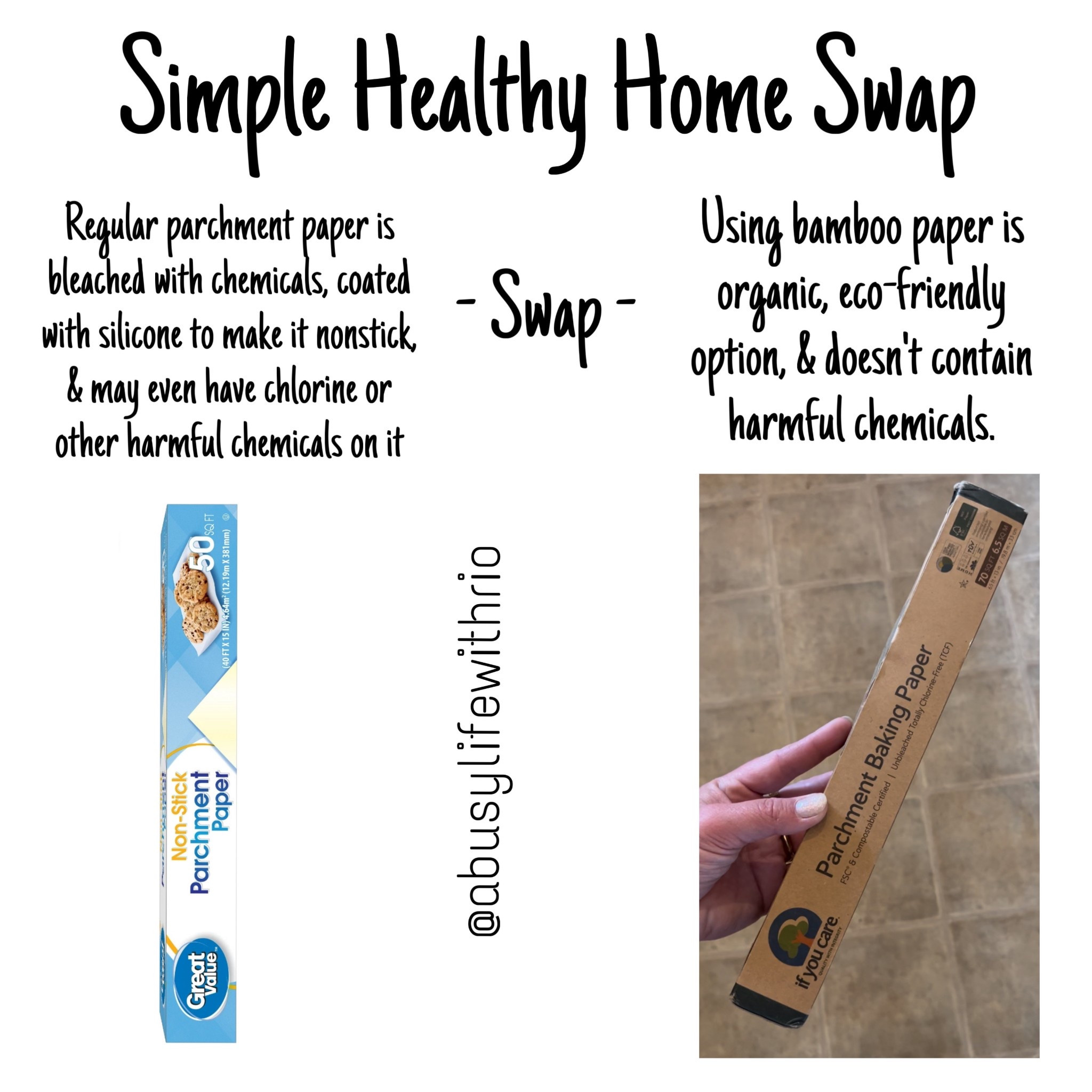 Next time you run out of parchment paper, replace it with a bamboo all natural paper. 
Conventional parchment paper is bleached, coated in a silicone, & can even contain chlorine! 
Switch to an all natural bamboo paper that doesn’t have any of these harmful chemicals on it


#healthyswaps #bamboo #parchmentpaper #bambooparchmentpaper #organicswaps #organic #bakingpaper #cookingpaper #healthyalternative 

#LTKFindsUnder50 #LTKHome #LTKFamily