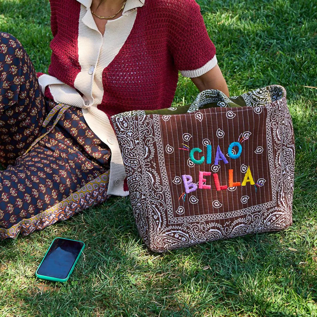 Ciao Bella Embroidered Bandana Tote Bag: Handmade Quilted Maxi Beach & Travel Bag - Etsy UK | Etsy (US)