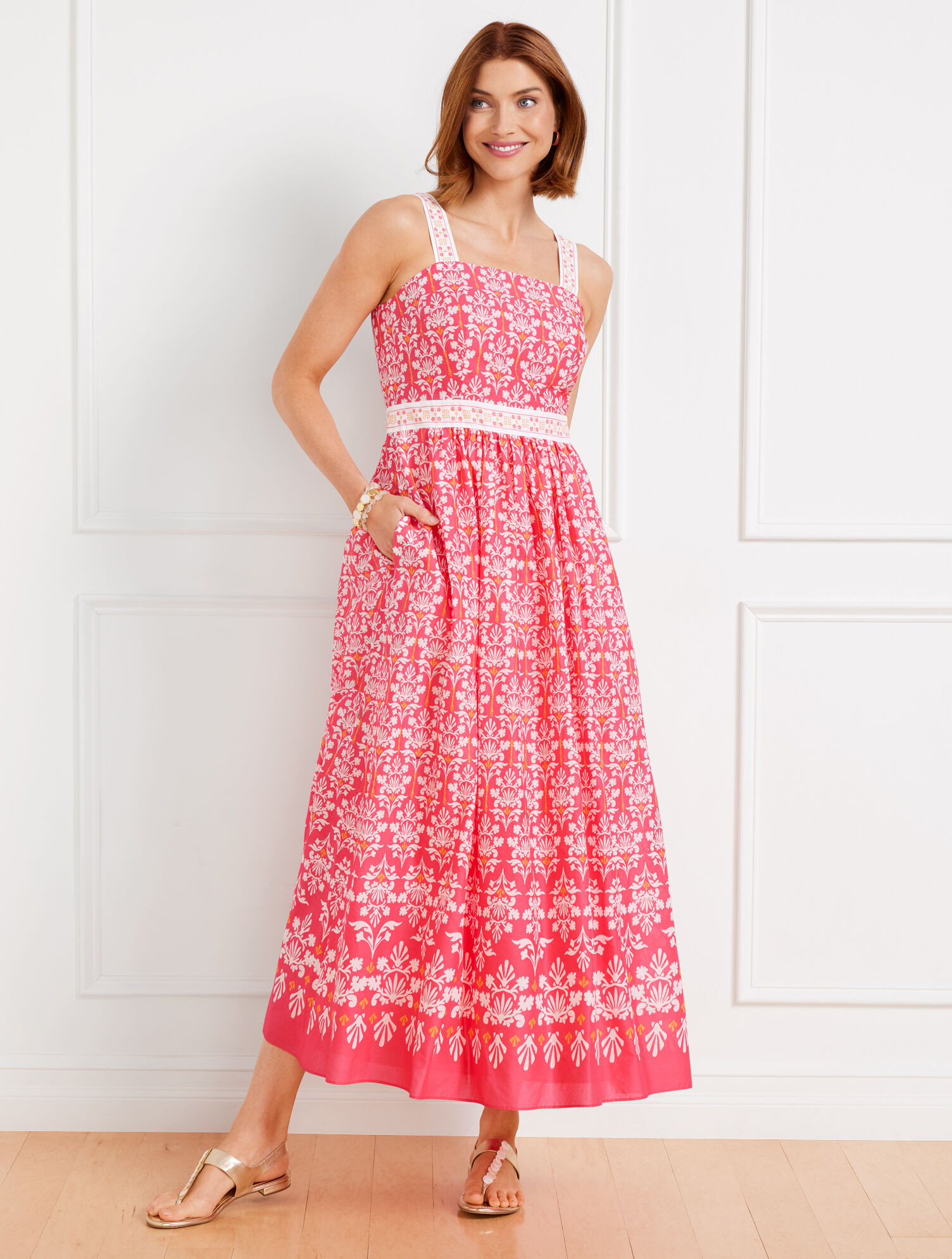 Voile Fit & Flare Maxi Dress - Damask Bouquets | Talbots