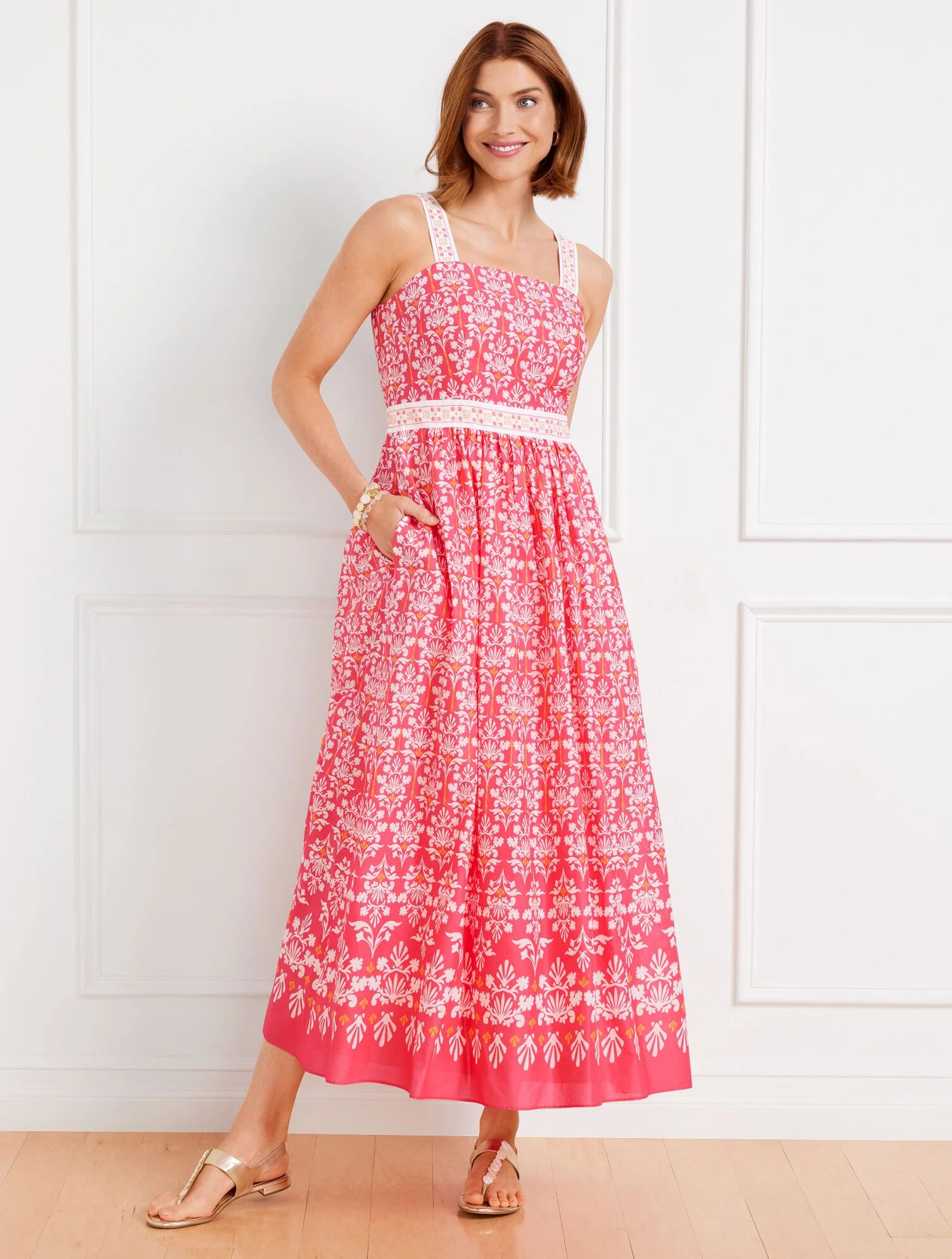 Voile Fit & Flare Maxi Dress - Damask Bouquets | Talbots